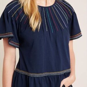 Anthropologie Maeve Rainbow Embroidered Top